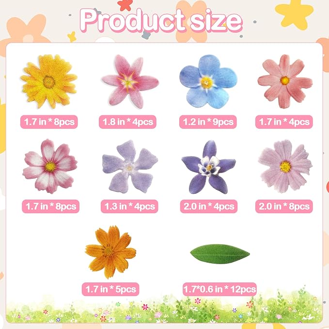Morofme 60pcs Edible Flower Cake Decorations Wafer Paper Flowers Hawaiian Flower Leaves Cake Decor Daisy Cupcake Topper Mixed Size for Colourful Tropical Themed Baby Shower Birthday Party Supplies