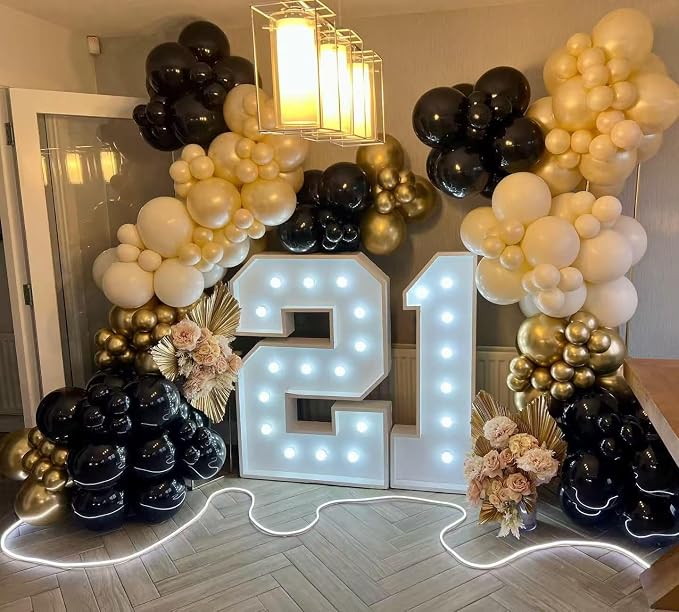 Black Gold White Balloon Arch Kit, Double Stuffed Pearl Sand White Black Chrome Gold Confetti Balloon 22 18 12 10 5 Inch Balloons Garland Kit for Birthday Graduation New Years Party Decoration