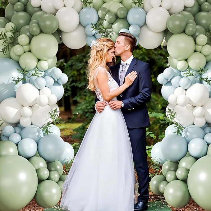 Sage Green Blue Pastel Balloon Arch Kit, 124Pc Macaron Yellow White Green Balloons for Goose Birthday Gender Decorations Baby Shower Wedding Decor