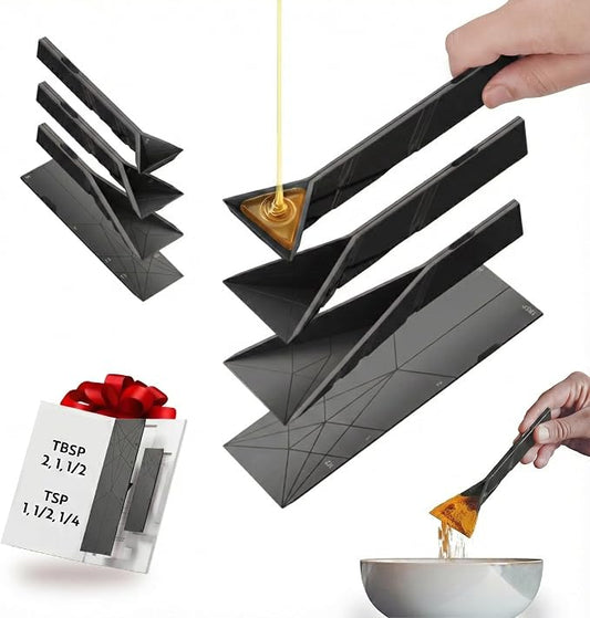 POLYGONS - Original Flat 3-in-1 Folding Measuring Spoons | 2 Spoons fold into 6 Sizes | Magnetic | DuraBend Tech lasts 100k+ folds | LeakProof for Wet & Dry | Gift Packaging | Baking/Cooking (Black)