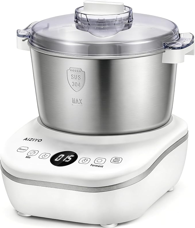 AIZIYO DoughChief, 5.3QT Dough Maker, Dough Mixer with Ferment Function, 304 Stainless Steel Bowl, Removeable lid, Face-up Touch Panel, Electric Stand mixer for Pizza, Bread, Pasta & Mochi