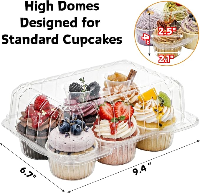 Coloch 40 Pack Clear Cupcake Container, 6 Count Plastic Cupcake Box with Lid Disposable 6 Cavity Muffin Holder BPA Free Bakery Carrying Box for Standard Sized Cupcakes