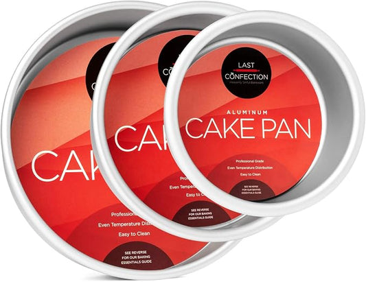Last Confection 3-Piece Round Cake Pan Set - Includes 4 x 2, 6 x 2 and 8 x 2 Inch Anodized Aluminum Layer Cake Pans Baking Tins