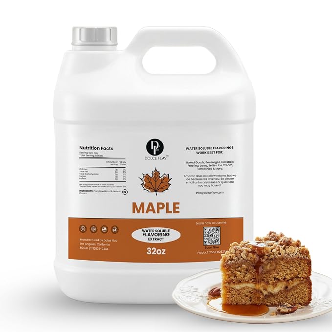 Dolce Flav Maple Flavoring 32 oz – Bulk Syrup Extract for Bakery Manufacturing, Restaurants & Foodservice