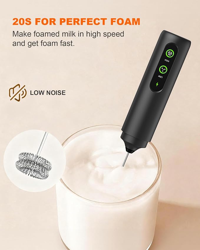 2-Speed Rechargeable Milk Frother Handheld with Cover, Dual Coil Whisk Coffee Frother Handheld - Portable Hand Frother Wand for Coffee Matcha Cappuccino & Hot Chocolate, Kitchen Gift