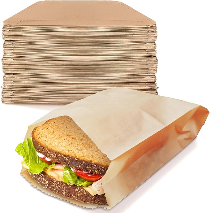 Kraft Brown Sandwich Bags (800 Pack) - Microwavable Unbleached Natural Kraft Paper Bags - Food Grade Grease Resistant Bags for Pastries, Cookies, Snacks - Biodegradable - Stock Your Home