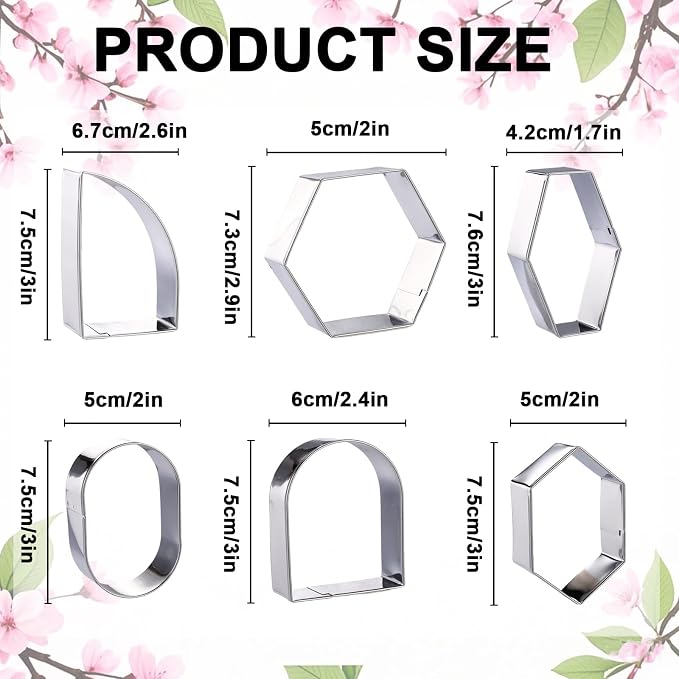 6pcs Geometric Plaque Cookie Cutter, 6 Styles Plaque Biscuit DIY Baking Cookie Cutter Shape Set Kitchen Utensil for Making Biscuit Bread Dough Dessert Mold