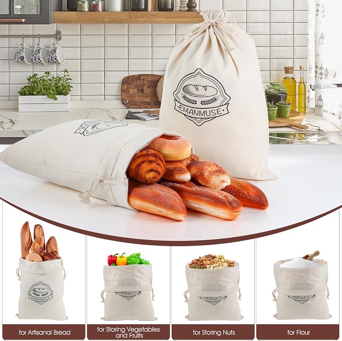 2 Pack Linen Bread Bags for Sourdough, Homemade Bread, TPU Lined | 2 pack linen bread bags with TPU lining, 12 x 17.5 in, for sourdough, loaves, rolls, bagels, reusable