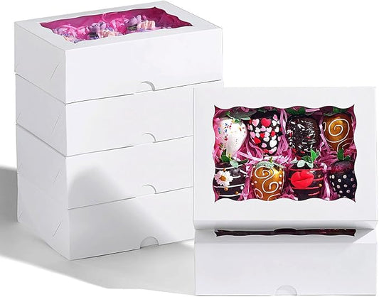 20PCS 8x5x2 Inch Cookies Boxes Bakery Boxes with Window for Chocolate Covered Strawberries Cakesickle,Chocolate Truffle,Pretzel &More
