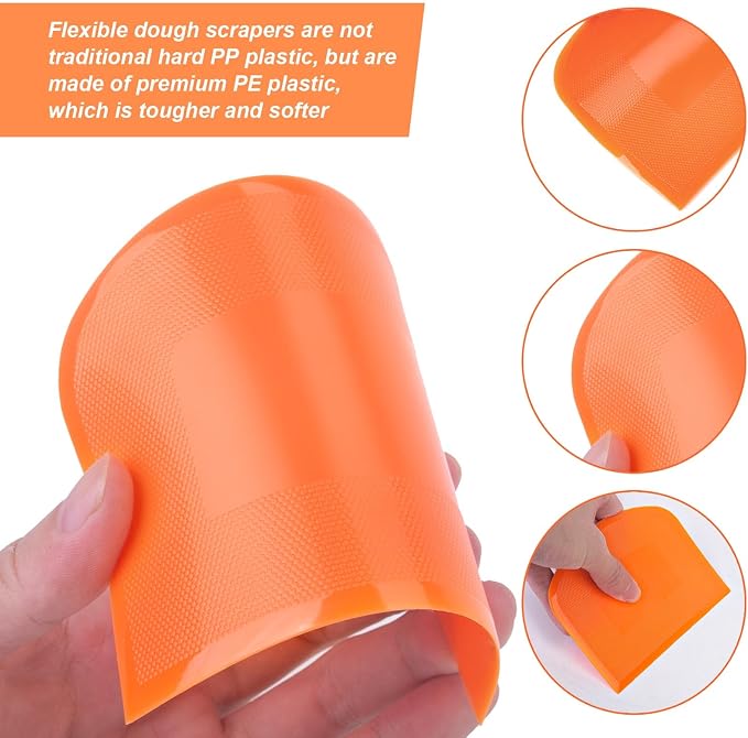 Flexible Dough Scraper & Cutter Set, 5-Piece Bench & Bowl Scrapers | Flexible Plastic, Bench and Bowl Scrapers, Curved Edge, Textured Grip, For Sourdough, Pizza, Fondant, Pastry and Cake Icing