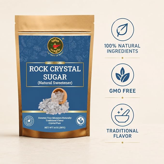 Spice Magic Rock Sugar Crystal,14 oz (400g) I Premium Natural Cane Sugar Crystals, Perfect for Tea, Coffee, Cocktails, and Desserts