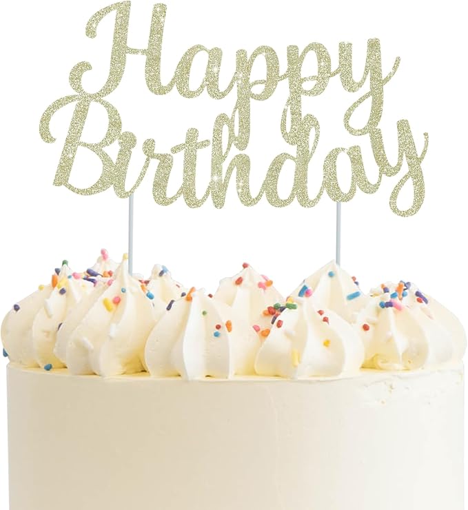 BEISHIDA Champagne Gold Happy Birthday Cake Topper, Cake Bunting Decor, Party Decoration Supplies, Photo Booth Props