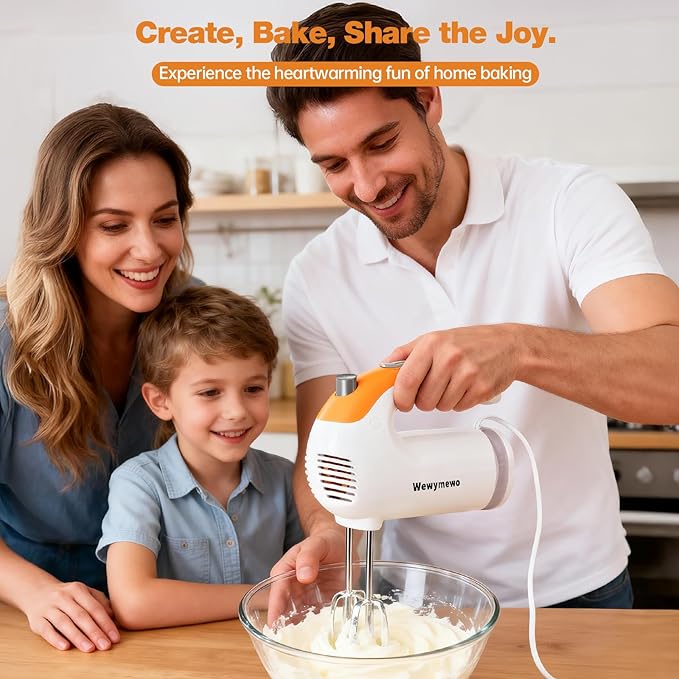 Electric Hand Mixer 300W, 5-Speed Handheld Kitchen Mixer with 304 Stainless Steel Beaters, Dough Hooks & Whisk – Ideal for Baking, Whipping Eggs & Cookie Dough