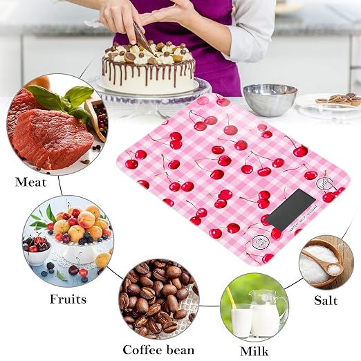 Food Scale Kitchen Scale Food Weight Scales Digital Weight Grams and Ounces Small Electronic Food Scale for Baking Cooking Pink Juicy Checkered Cherry