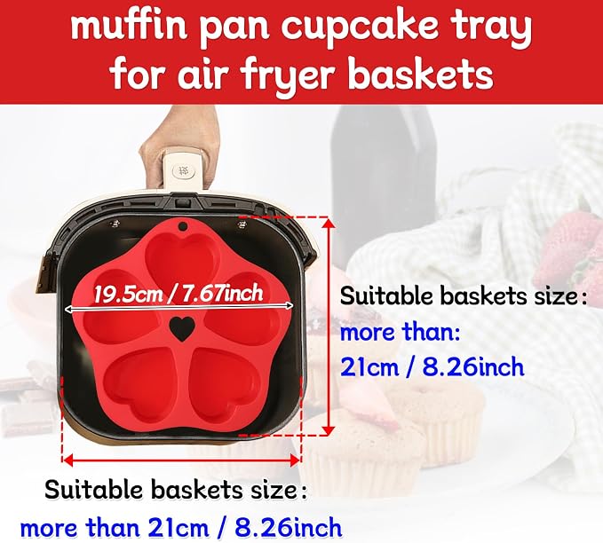 3 Pieces Silicone Air Fryer Muffin Pan Egg Bite Heart Mold for Oven Baking,Mini Muffin Tins Cups Cake Tray for Air Fryer Liners Basket Instant Pot Accessories Baking Muffin Cakes Pancake