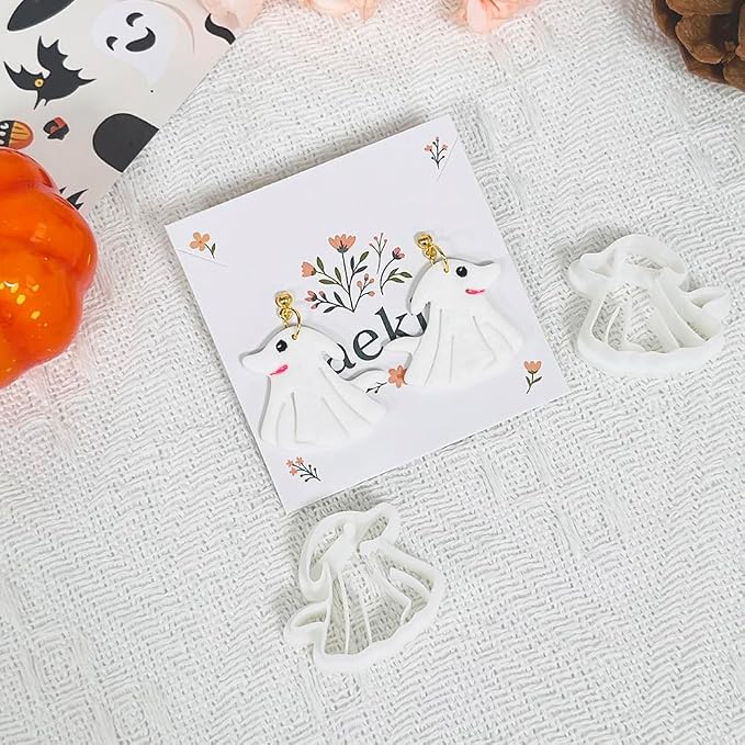 Xaekicr Halloween Ghost Dog Polymer Clay Cutters – Cute Clay Earring Cutters for DIY Jewelry Making, Polymer Clay Molds and Craft Tools, Set of 2