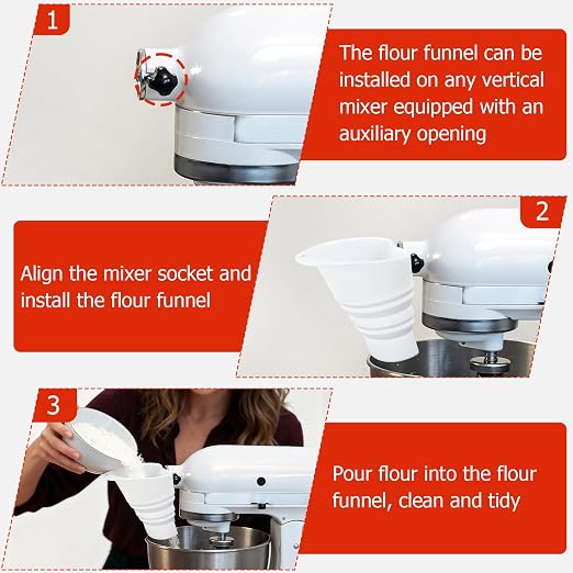 Flour Funnel Attachment for KitchenAid Stand Mixer, Hands-Free No-Spill Pouring Shield for Tilt-Head 4.5 & 5 Qt Bowls (KSM150), Dishwasher Safe Baking Accessory for Dry & Liquid Ingredients (Soft)