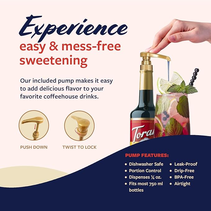 Torani Blueberry Syrup for Drinks, Flavoring for Iced Tea, Lemonade, Sodas, and Cocktails, Glass Bottle with Pump Included, 25.4 Fl Oz