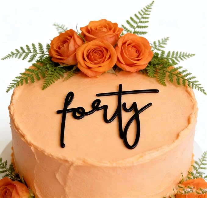 Black Forty Cake Topper, Acrylic Happy 40th Birthday Cake Decorations for Women and Men, Cheers to 40 Years Anniversary Cake Charm Party Supplies