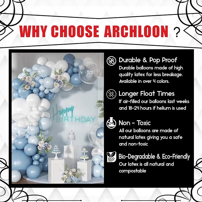 Archloon Dusty Blue Balloon Arch Kit 130 Pcs Light Blue and White Balloon Arch Garland Kit Include Macaron Balloons for Wedding Birthday Baby Shower Gender Reveal Bridal Decorations