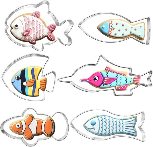 6 Pcs Fish Cookie Cutter Set Sturdy Fish Cookie Cutters Molds Set Food Grade Non-Stick Baking Mould for Kids
