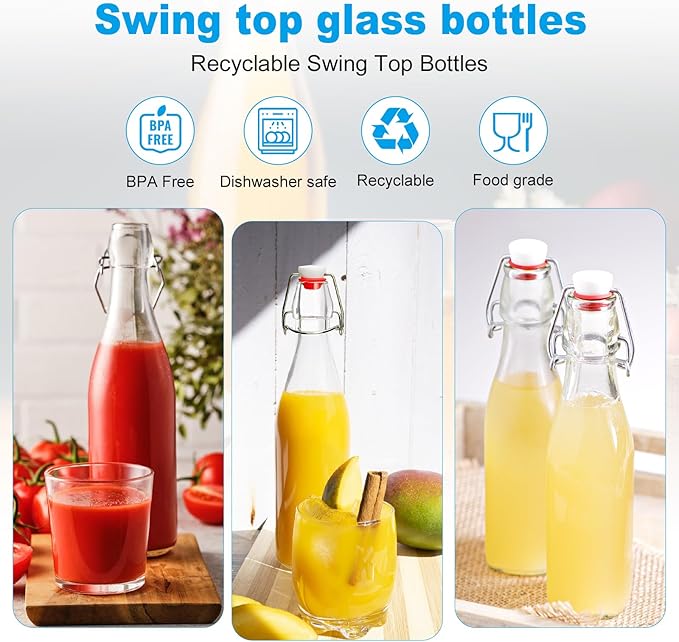 2 Pack Swing Top Glass Bottles 16oz, Flip Top Glass Bottle with Airtight Lid for Fermentation, Kombucha, Mead, Vanilla Extract, Coquito, Vinegar, Beer, Kefir, Wine, Soda, Juice, Oil for Home Brewing