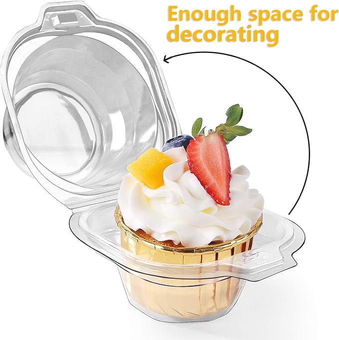 60 Packs Individual Cupcake Containers Stackable Single Compartment Cupcake Disposable Carrier Holder Box Deep Dome Clear Plastic BPAFree (60 counts)