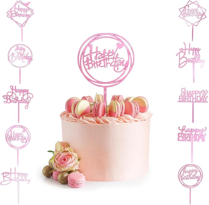 10-Pack Happy Birthday Cake Toppers,Gold Cake Toppers Acrylic Birthday Cake Supplies,4inchx6inch (Gold) (Rose Gold)