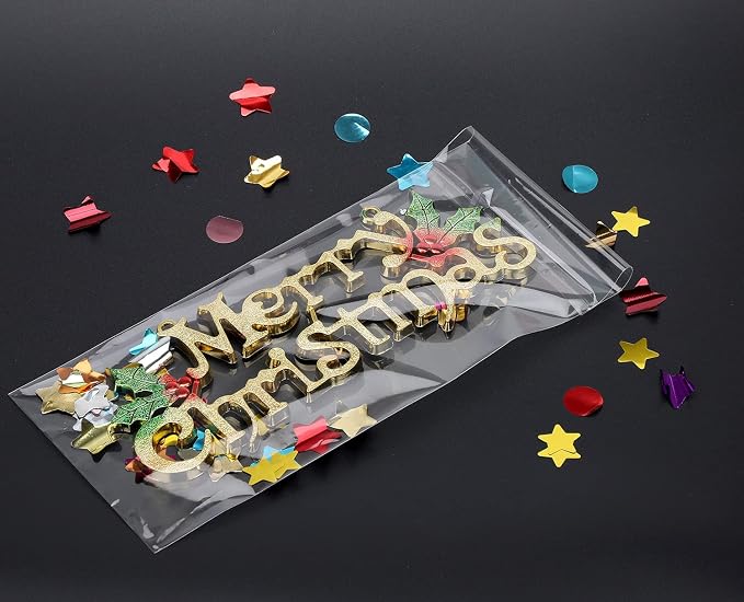 Nobranded 200 pcs Clear 4" x 9" (W:10xL:23CM) Self Seal Cello Cellophane Bags Resealable Poly Bags 2.8 mils for Cookie, Candy, Gift Bakery, Prints, Photos, Cards & Envelopes, Party Decorative