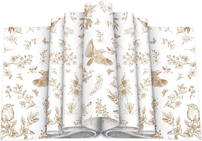 Feifeiya 200 Pcs Floral Wax Paper Sheet for Food Chinoiserie Bird Deli Paper Waterproof Sandwich Wrapping Greaseproof Food Basket Liners for Picnic Party Kitchen Supply, 9.8 x 8.7inch (Floral,Brown)