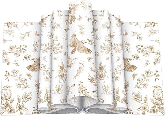 Feifeiya 200 Pcs Floral Wax Paper Sheet for Food Chinoiserie Bird Deli Paper Waterproof Sandwich Wrapping Greaseproof Food Basket Liners for Picnic Party Kitchen Supply, 9.8 x 8.7inch (Floral,Brown)