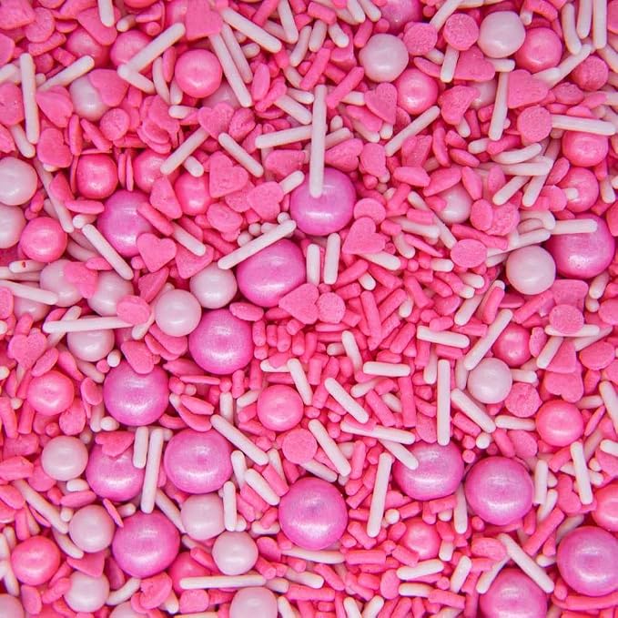 Valentines Day Heart Sprinkles Pink, Valentine Sprinkles Jimmies Pink White Edible Sprinkles for Cake Decorating Decorations Cookie Cupcake Cake Sprinkle Made in USA
