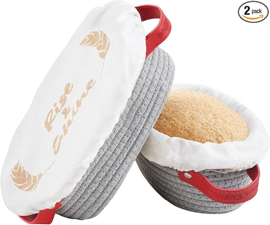 Baker's Secret Cotton Rope Banneton Bread Proofing Basket Set, 2 x Oval Bread Basket with Liners & Covers for Artisan Bread Baking, Sourdough Bread Baking Supplies