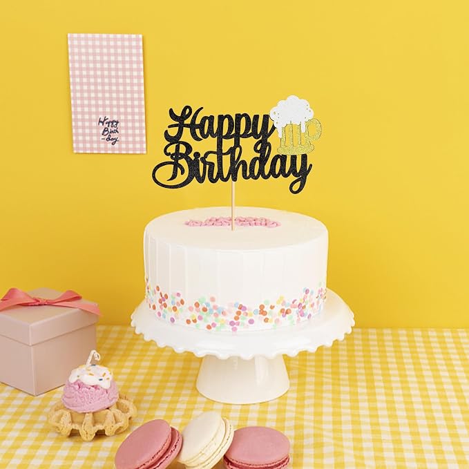 FBQ DIY Cake Topper Happy Birthday Beer Decorations Adult Men Women Beer Theme Party Supplies