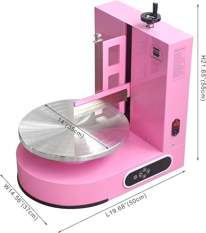 Semi Automatic Birthday Cake Smoothing Coating Machine, AC110V 4-14in Cake Cream Spreading Machine, Cakes Decorating Cream Coating Machines Turntable with Graduated Scraper, Baking Supplies (Pink)