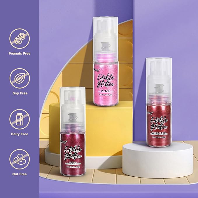 Shimmer Pink Edible Glitter Spray, 5g Edible Glitter for Cocktails, Cobakey Luster Dust Edible for Cake Decorating, Drinks, Baking, Chocolate, Strawberrie