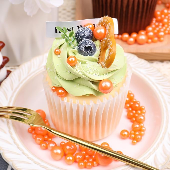 Orange Sprinkles for Cake Decorating, 130g/4.6oz Edible Orange Pearl Sprinkles Mix, Sugar Candy Pearls for Baking, Cookie Decorations and Cupcake Toppings, Wedding Party Halloween Supplies