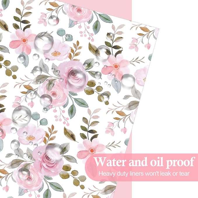 Feifeiya Floral Wax Paper Sheet for Food Chinoiserie Bird Deli Paper Waterproof Sandwich Wrapping Greaseproof Food Basket Liners for Picnic Party Kitchen Supply (200, Pink, Watercolor)