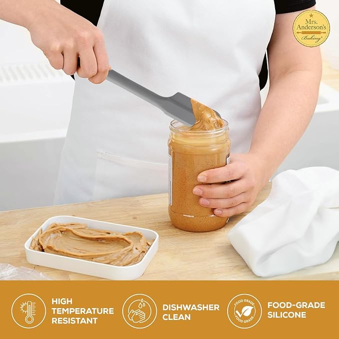 Mrs. Anderson’s Baking Silicone Slim Spatula, Flexible And Nonstick, One-Piece Design, Gray, For Mixing, Folding, Scraping, Baking, And Cooking