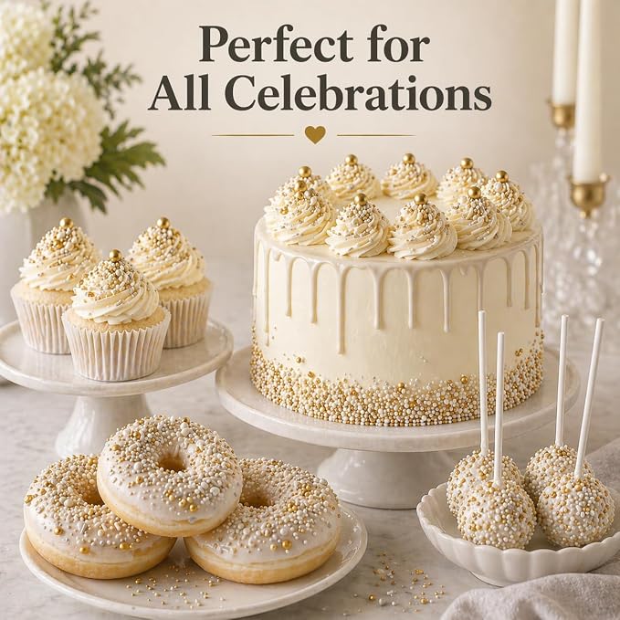 Confect Gold Sprinkles – Assorted 5-Pack for Cake & Cupcake Decoration, Golden Dragees, Jimmies & Sparkling Sugar for Christmas & Birthday Parties | Vegan, Gluten-Free, Nut-Free, Soy-Free, Dairy-Free, Palm Oil-Free -5 Oz