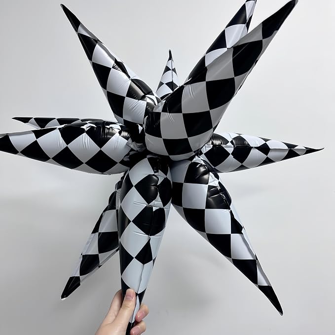 32"" Exploding Star Balloons 3-Pack (Black and white checkerboard)
