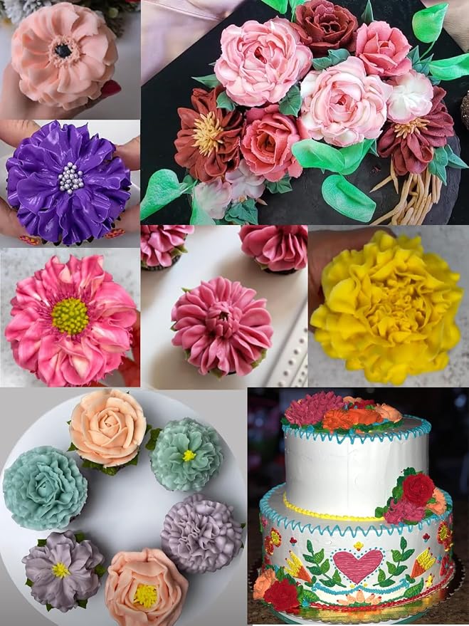 124K, 125K, 126K Large Petal Piping Tips Set with Coupler for Buttercream Flowers, florals, Roses, Ruffles, and Elegant Cake Borders