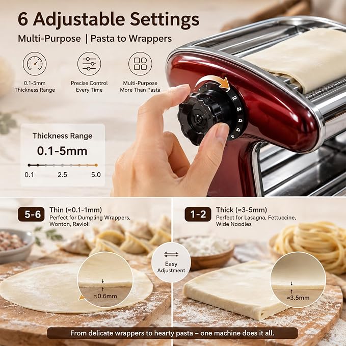 XINGYUEXUAN Manual Pasta Maker Machine, Stainless Steel Hand Crank Noodle Maker with 2mm & 4mm Cutters, Adjustable Dough Roller & Pasta Cutter for Homemade Spaghetti, Fettuccine, Lasagna, Dumpling