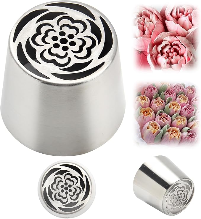Extra Large Russian Piping Tips - Stainless Steel Flower Nozzles Set for Cake Decorating, Rose & Floral Icing Tips for Cupcakes, Cookies Professional Baking Tools (XXL, Style 44)