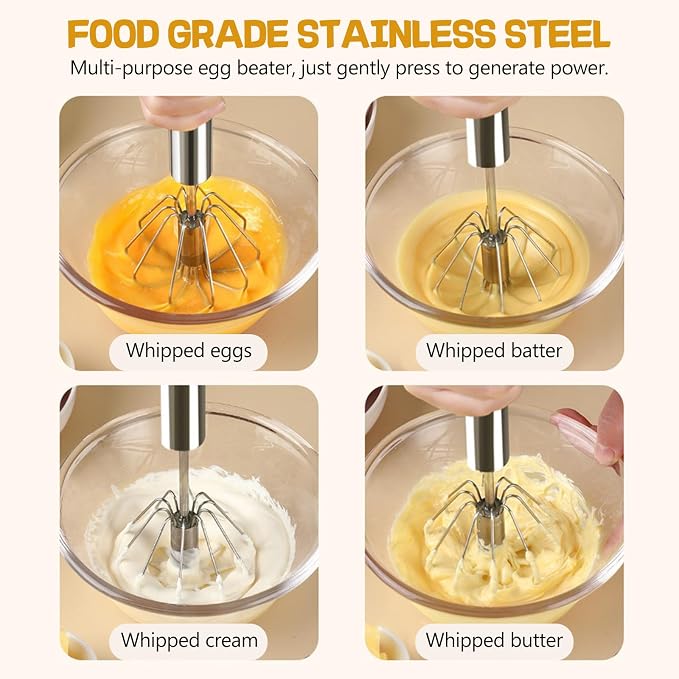 NileHome Stainless Steel Whisk 10" Semi-Automatic Rotary Kitchen Whisk Kitchen Wisk Wire Whisks for Cooking, Whisking, Blending, Beating, Stirring