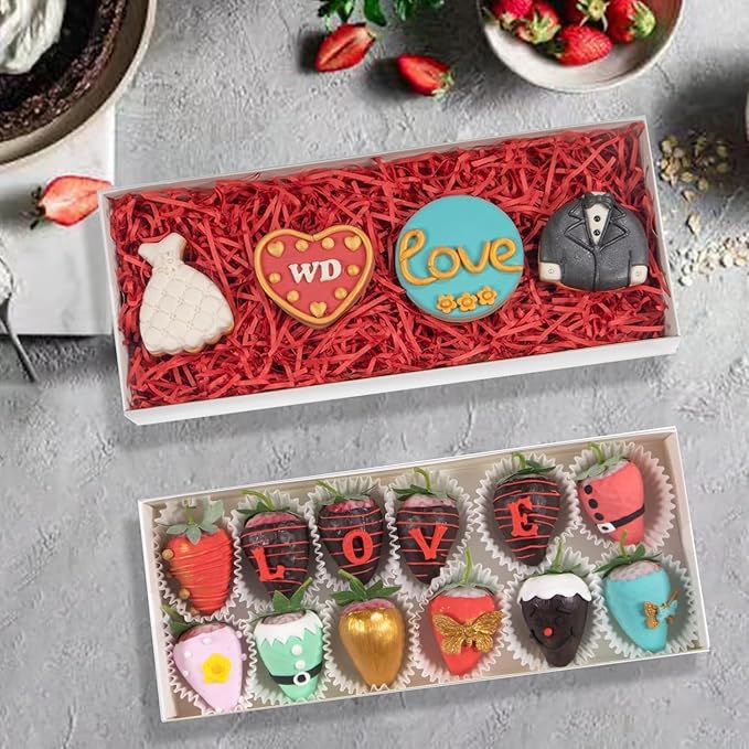 RomanticBaking 20Pack 12x4.8x2Inch Easter Day Clear Cookie Boxes Chocolate Covered Strawberry Boxes Bakery Packaging for 12 Truffle Cakesickle Gift Mother's Day Christmas Valentine's