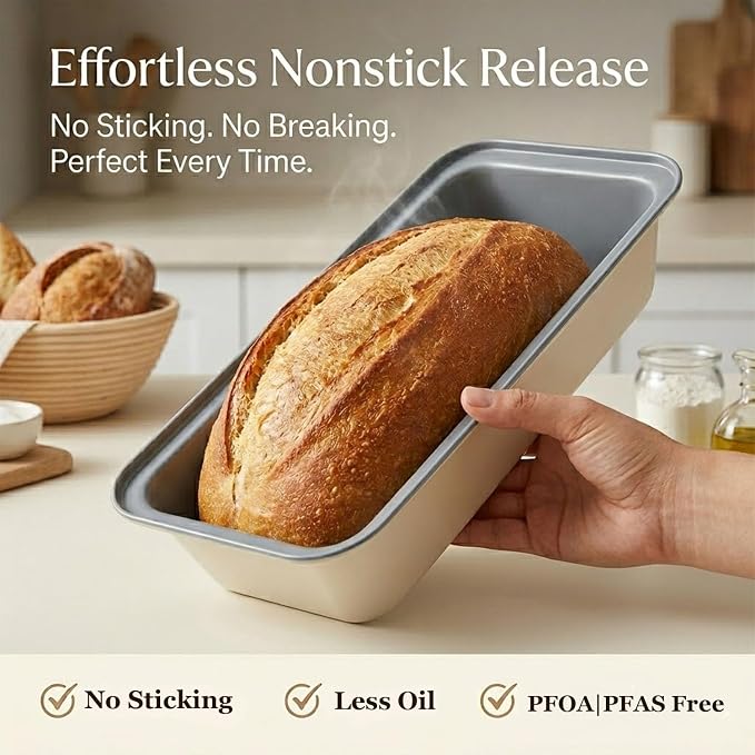 13x4 Inch Loaf Pan 3-Pack, Nonstick Carbon Steel Bread Pan for Even Baking, Long Baking Pan for Homemade Sourdough, Banana Bread & Meatloaf – Rust-Resistant, Warp-Resistant, Easy Release