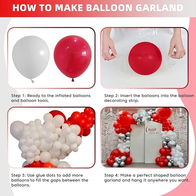Red and White Balloon Arch Kit, Red and White Balloon Garland Kit, Red White Latex Balloons Different Sizes 18/12/10/5 inch for Bridal Shower Engagement Anniversary Bachelorette Party Decorations