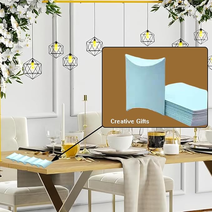 50 Pcs Kraft Paper Pillow Gift Boxes,3.5x2.6 Inch Mini Folding Treat Boxes, Creative Favor Box Folding Treat Boxes for Bakery, Candy, Jewelry, Wedding & Party Favors(Light blue)