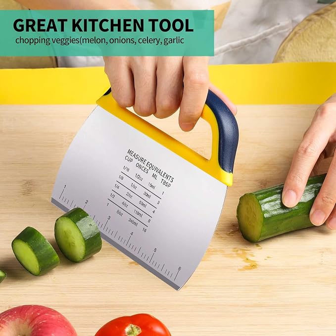 YGDZ Dough Scraper 2 PCS, Stainless Steel Bench Scraper With Grip, Plastic Dough Cutter with Measuring Scale, Multipurpose Pizza Cutter, Pastry Scraper, Bread Scraper for Baking, Dough, Cake